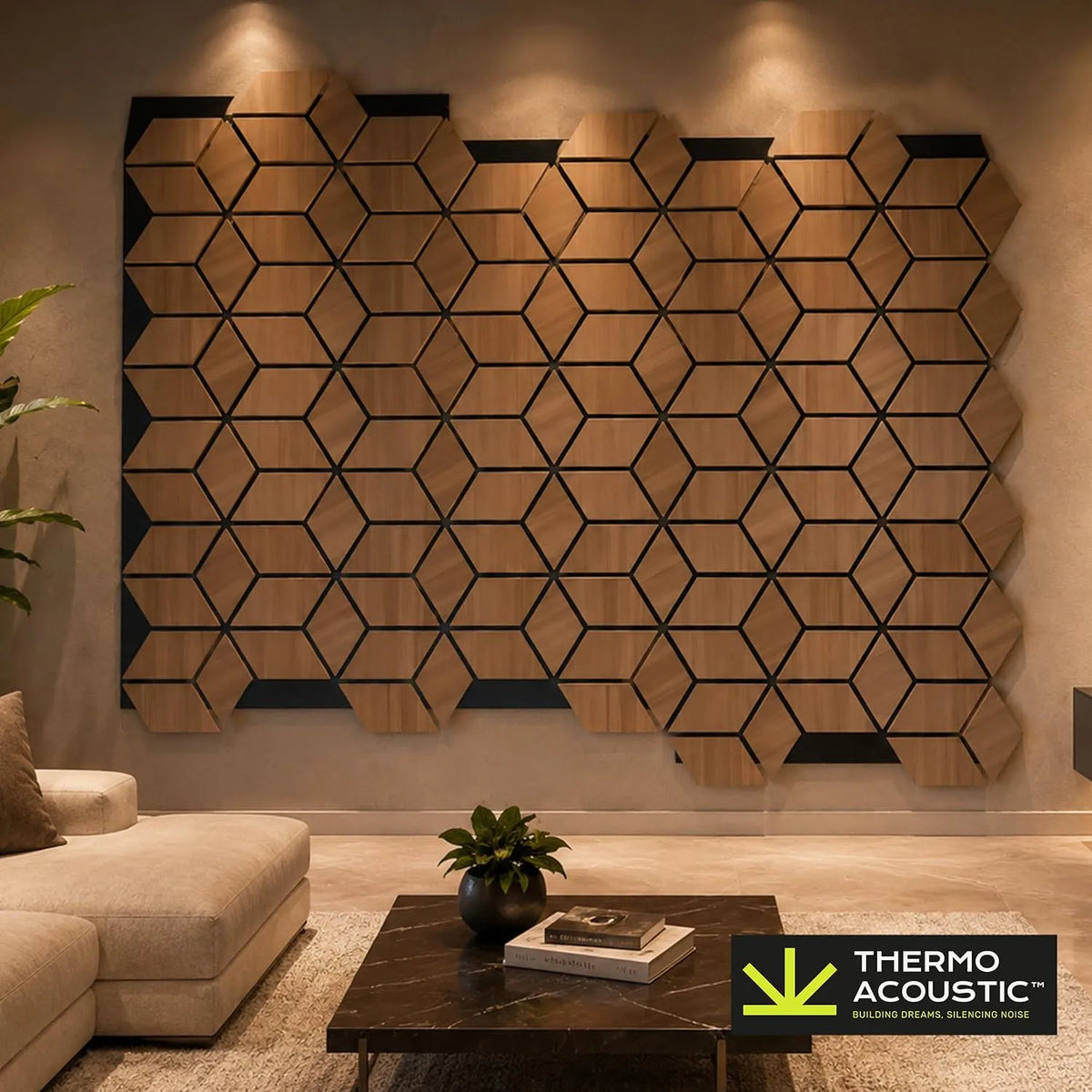 TAS® Fluted Acoustic Panels Sound | Diamond Pattern Wooden Slat | Room Acoustics & Soundproofing | 2x2 Feet | 18mm Thickness (SET OF 4)