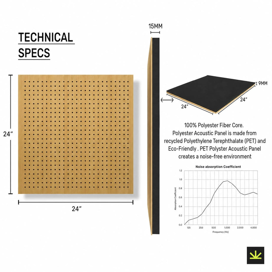 TAS® Acoustics | Wooden Abfuser Panels | 24″ x 24″ x 0.5″ (SET OF 4) NRC = 0.70