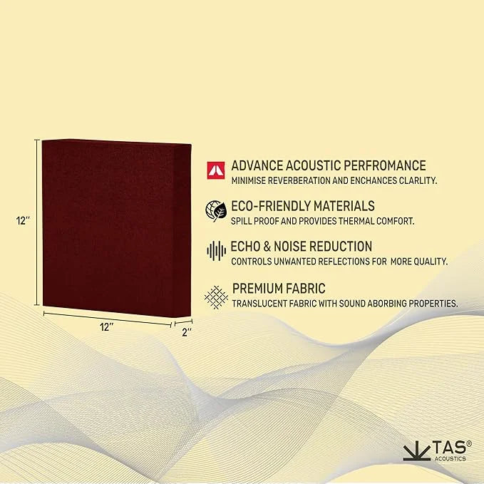 TAS® Acoustics | Sound Absorption Panels | 12'' x 12'' x 2" (SET OF 2) NRC = 0.90