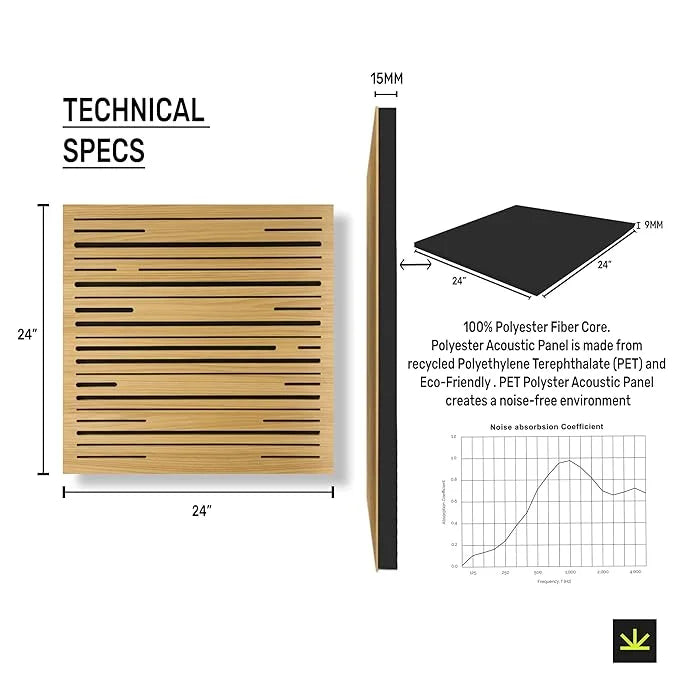 TAS® Acoustics | Wooden Abfuser Panels | 24" x 24" x 0.5" (SET OF 4) NRC = 0.70