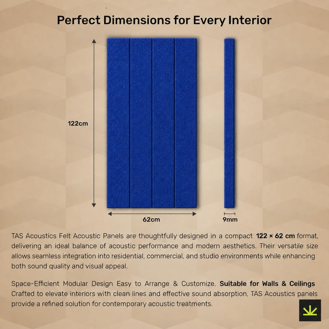 TAS® Grooved Acoustic Pet Panels for Offices, Bedrooms & Studios | PET Felt Panels for Echo Reduction & Sound Absorption | 4x2 Ft, 9mm Thick (Set of 4)