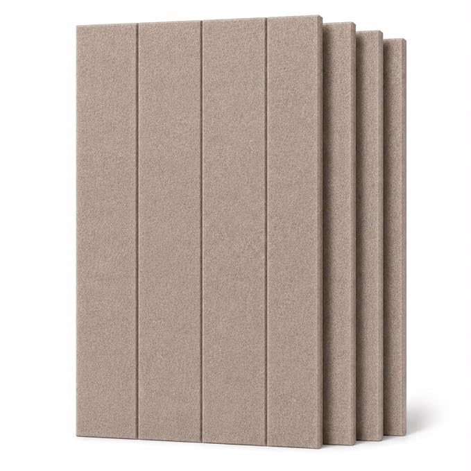 TAS® Grooved Acoustic Pet Panels for Offices, Bedrooms & Studios | PET Felt Panels for Echo Reduction & Sound Absorption | 4x2 Ft, 9mm Thick (Set of 4)